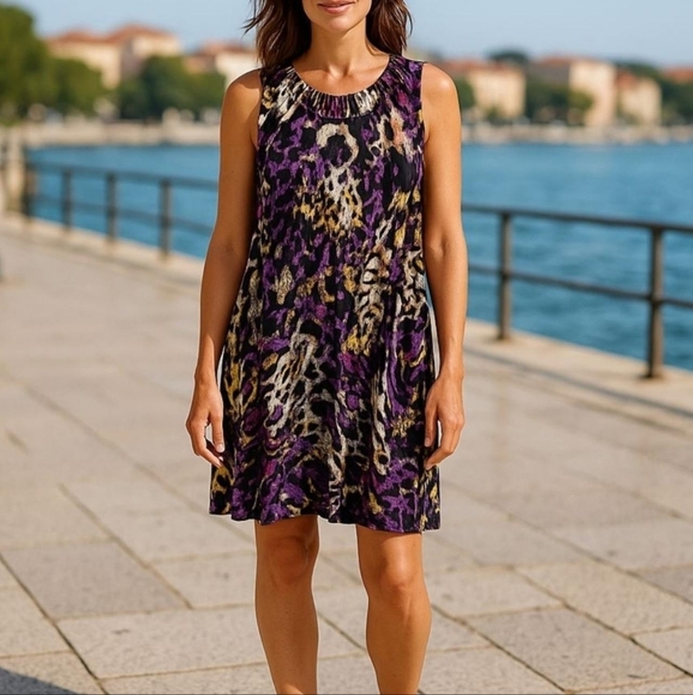 Dana Buchman Animal Print Leopard Print Shift Dress Women's Size Medium NWOT